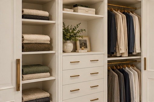 Fictional sample: shelving and drawers at Bright Reach-In Closet