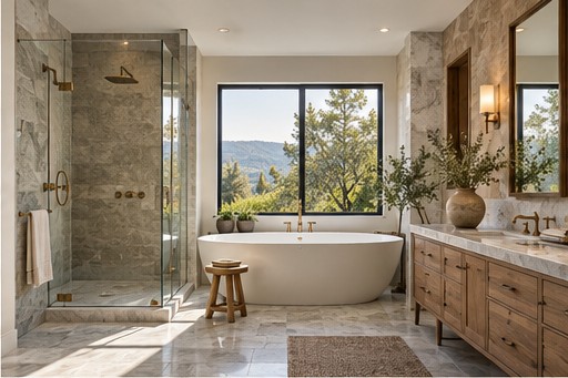 Fictional sample: primary bath at Maple Ridge Residence