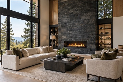 Fictional sample: living room at Stone & Cedar House