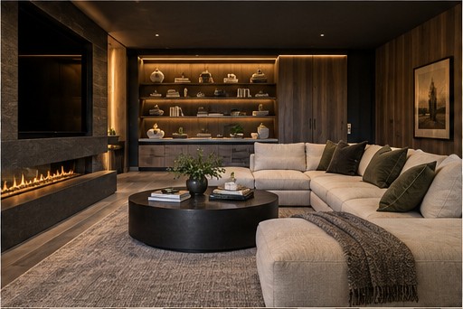 Fictional sample: media lounge at Stone & Cedar House