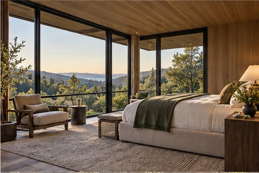 Fictional sample: primary bedroom at Stone & Cedar House