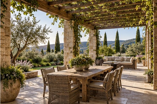 Fictional sample: garden terrace at Hillside Farmhouse
