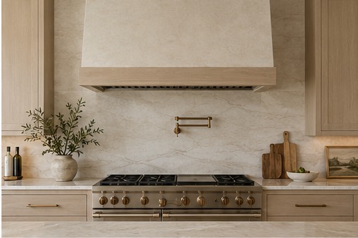 Fictional sample: range wall detail at Oak & Stone Kitchen